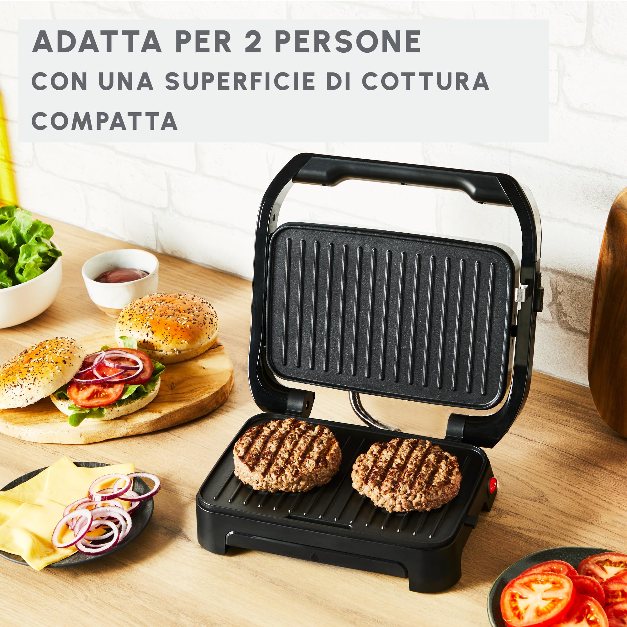 Moulinex Inicio Compact, Grill per Panini & Grill, Piastre per la Cottura Antiaderenti, Facile da Pulire, Facile da Riporre, GI270D10
