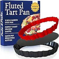 Vista 1 de Patz&Patz Molde para Tartas Acanalado de 9 Pulgadas con Fondo Desmontable con Moldeador de Masa de Silicona Patentado Molde Antiadherente de Acero