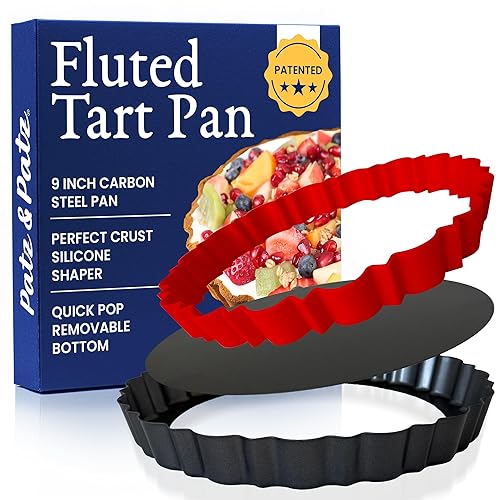 Fluted Tart Pan 9 Inch Removable Bottom with Patented Silicone