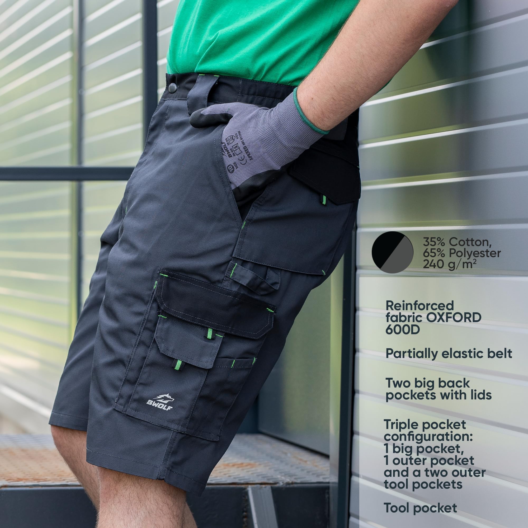 BWOLF Brave Short de Travail pour Homme avec Poches Latérales Multifonctionnelles, Poches arrière Renforcé en Polyester 600D