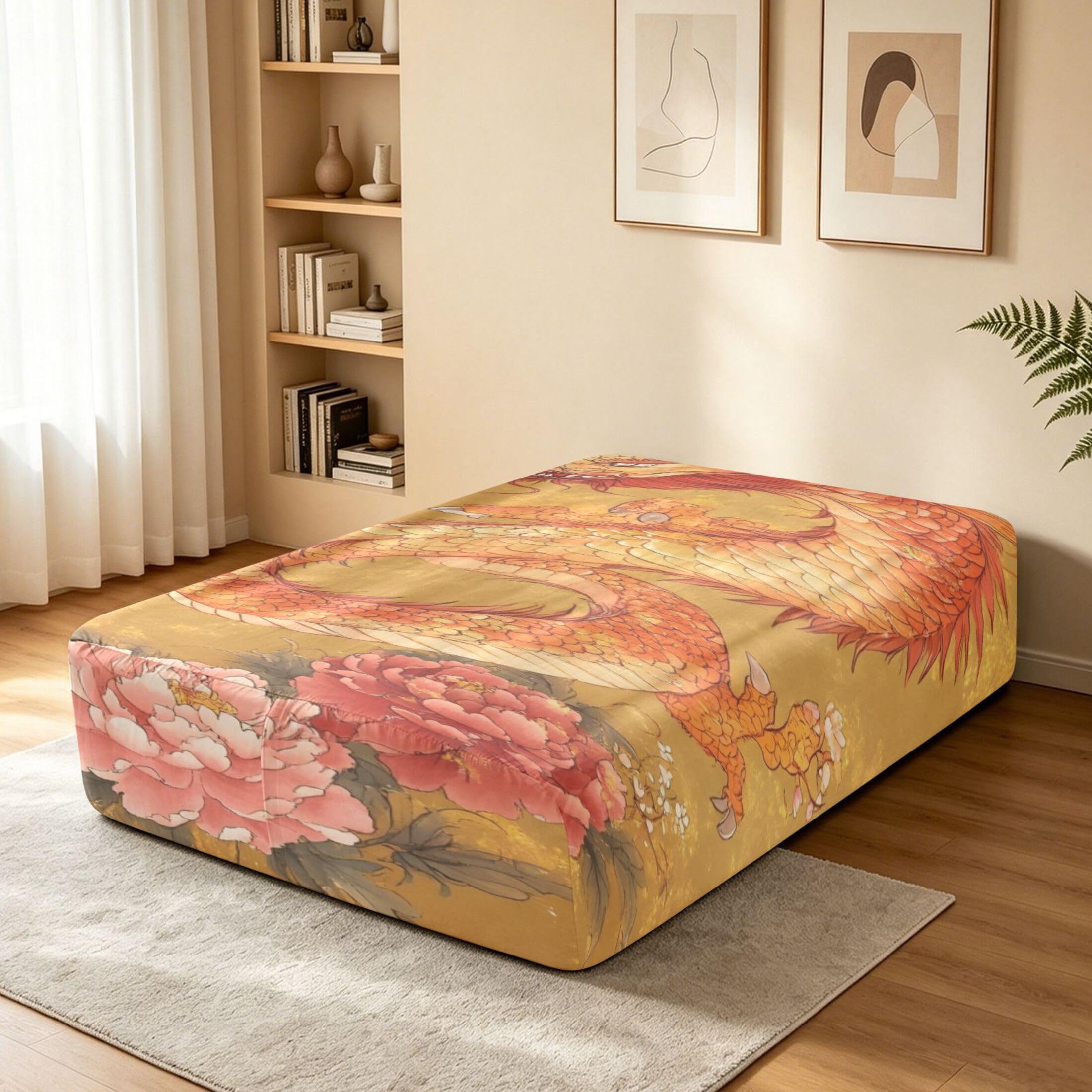 Chinese Dragon - Sábana bajera ajustable individual para colchón de aire, bolsillo extra profundo de 24 pulgadas, funda suave y transpirable con apertura de válvula de cremallera para cama de