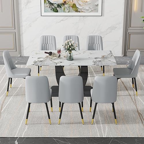 Miniatura 119 de JUFU Juego de Mesa de Comedor para 6, Mesa de Mármol Sintético y Juego de Sillas de 6, Juego de Mesa de Comedor Moderno para 6, Juego de Mesa de
