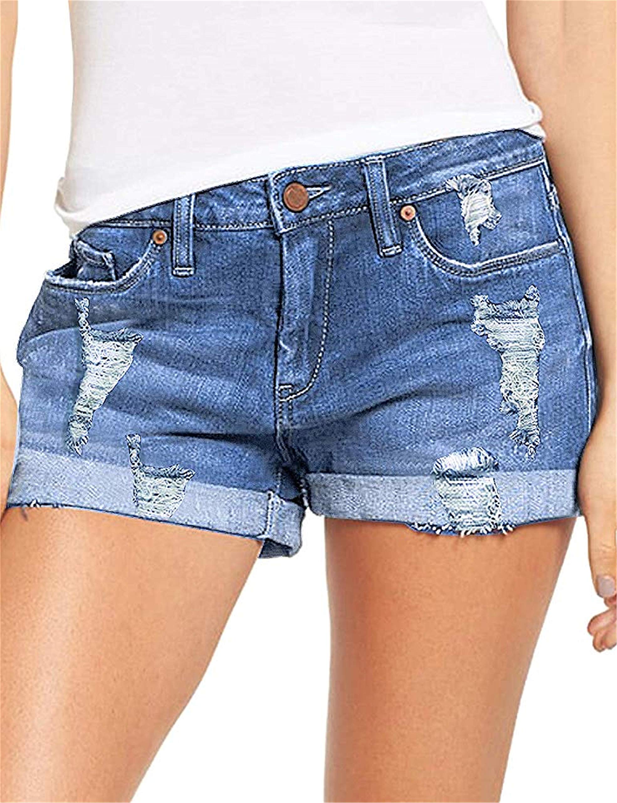 Amazon Rolled Up Denim Shorts Women's Casual Denim Shorts Frayed