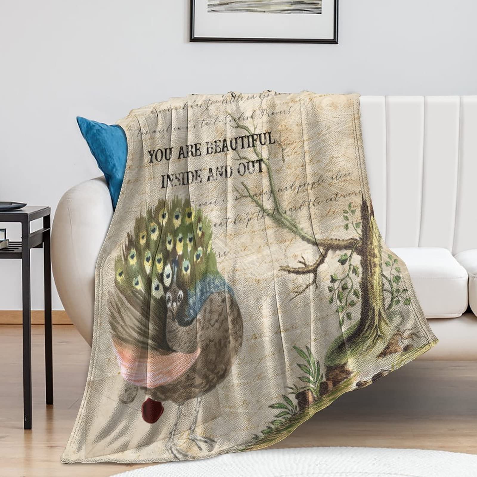 Couverture de lit en forme de paon pelucheuse contre l'électricité statique