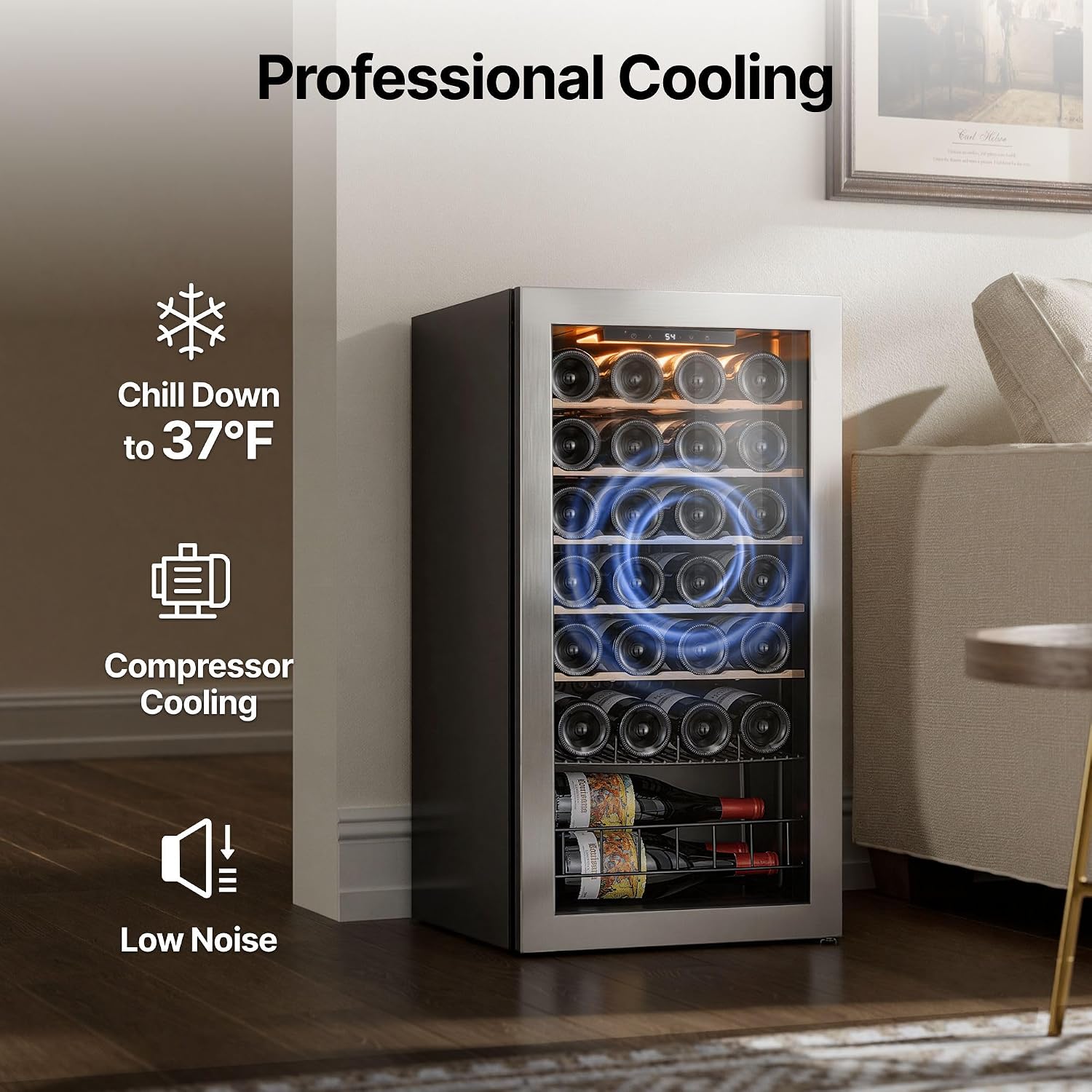  28 Bot Wine Fridge 3-Color LED & Double door for Home/Bar/Office | Wine Cooler Refrigerator,Wine Refrigerator with Double-Pane Glass Door, Removable Shelves, 37-65℉ thumbnail