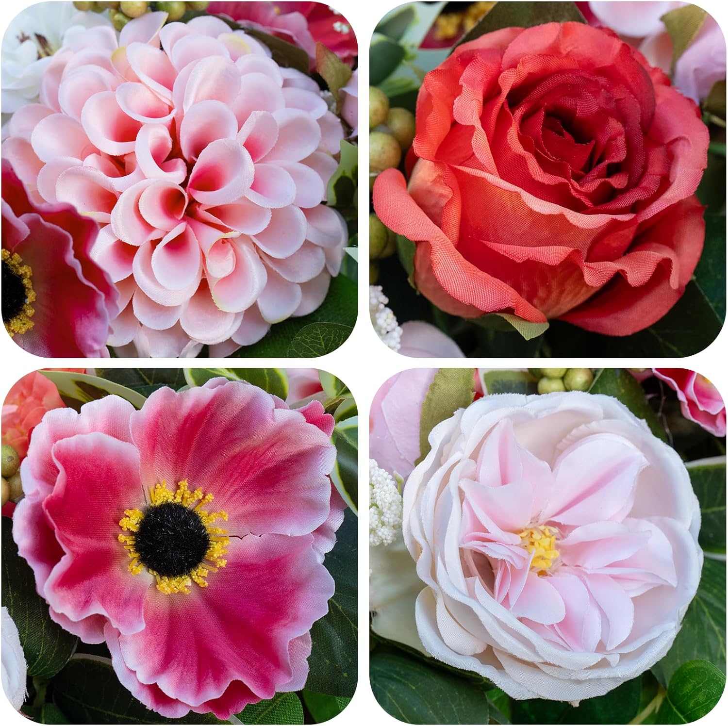 Spring Wreaths for Front Door Outside– 24 Inch Spring Door Wreath with Artificial Dahlia,Chrysanthemum,Rose and Anemone Floral Wreath with Greenery,Colorful Welcome Summer Wreaths for Front Door