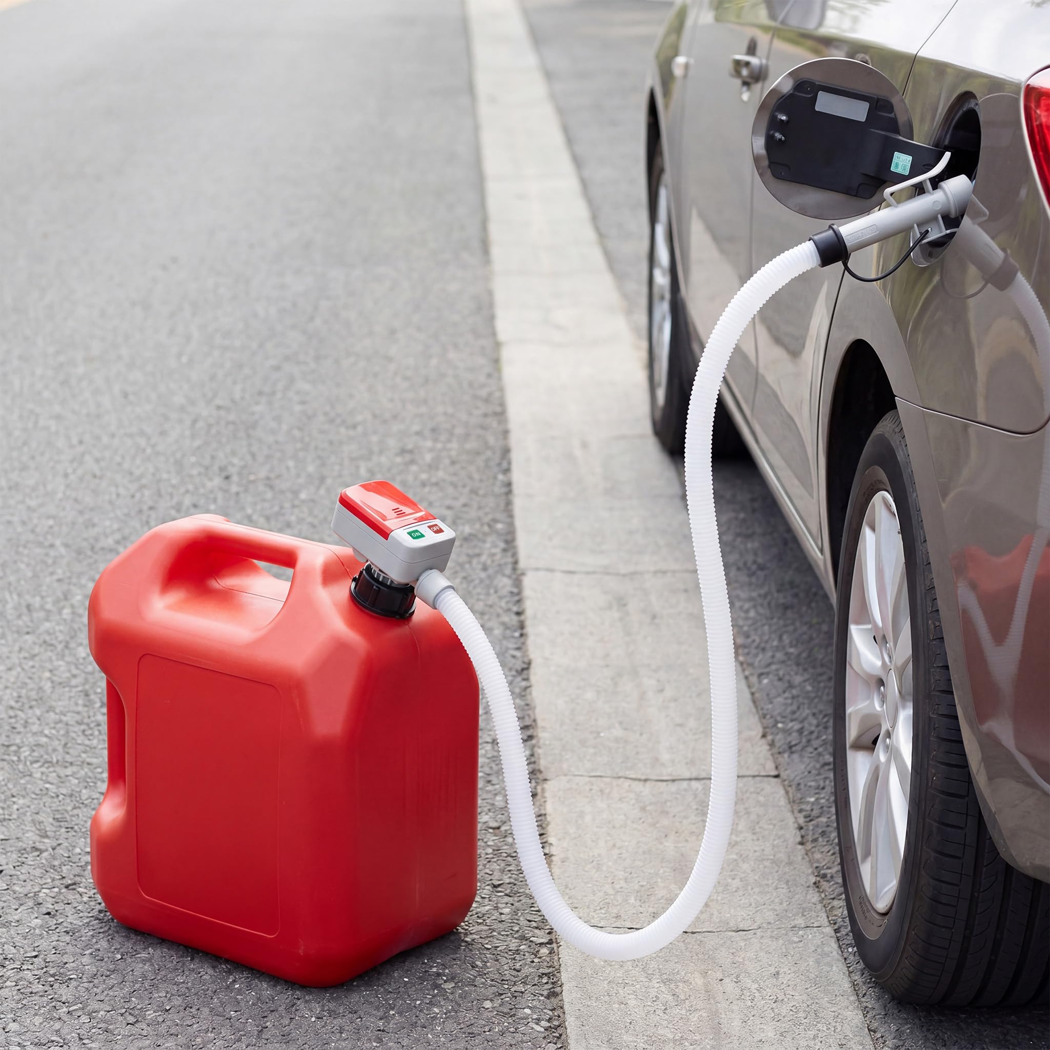 Wiltec batteriebetriebene Transferpumpe Auto USB ca. 12 l/min Förderleistung, Kraftstoffpumpe für Benzin, Diesel, Öl und Wasser, Umfüllpumpe mit Autostopp, Adapter und LED Anzeige