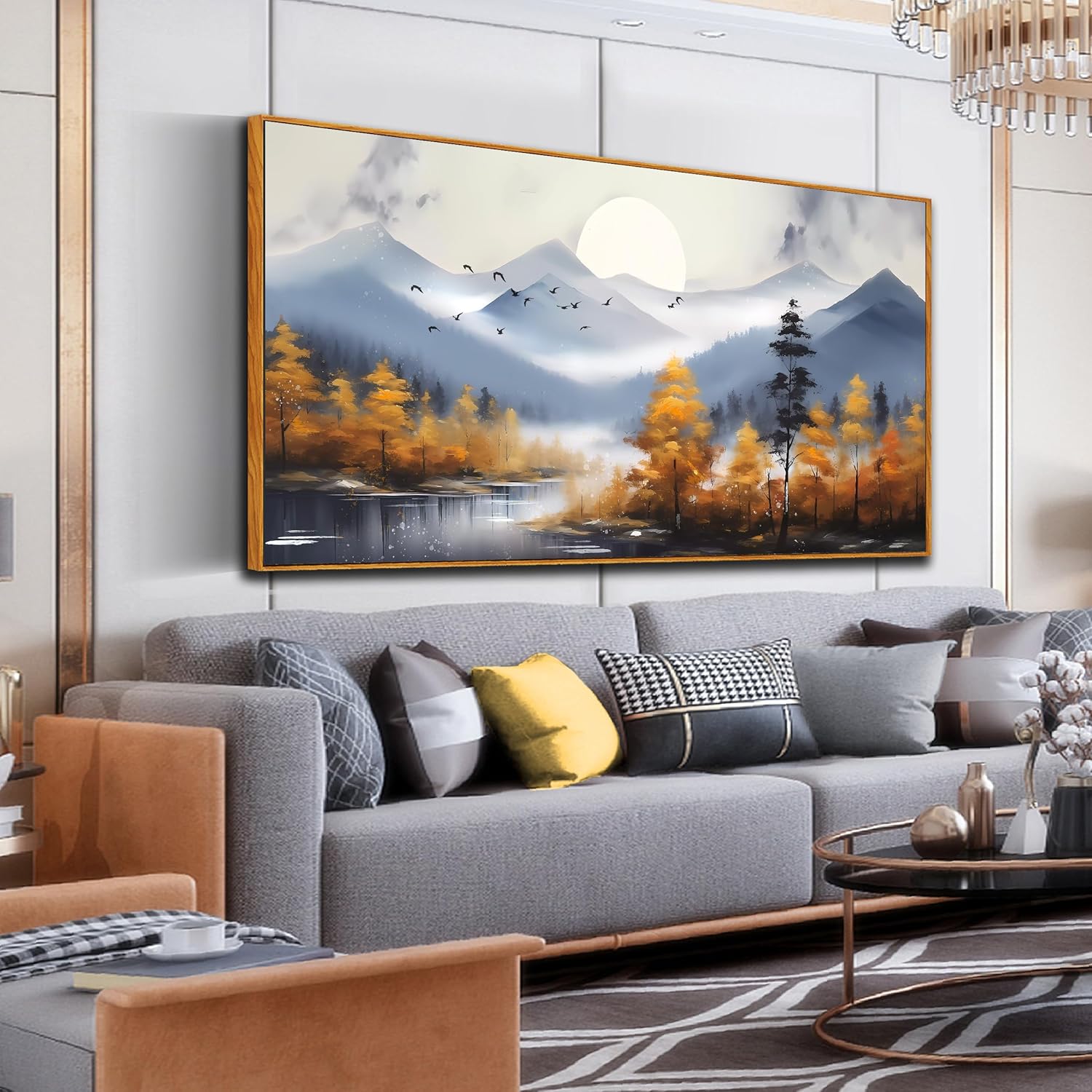 Landscape Framed Wall Art for Living Room, Mountain River