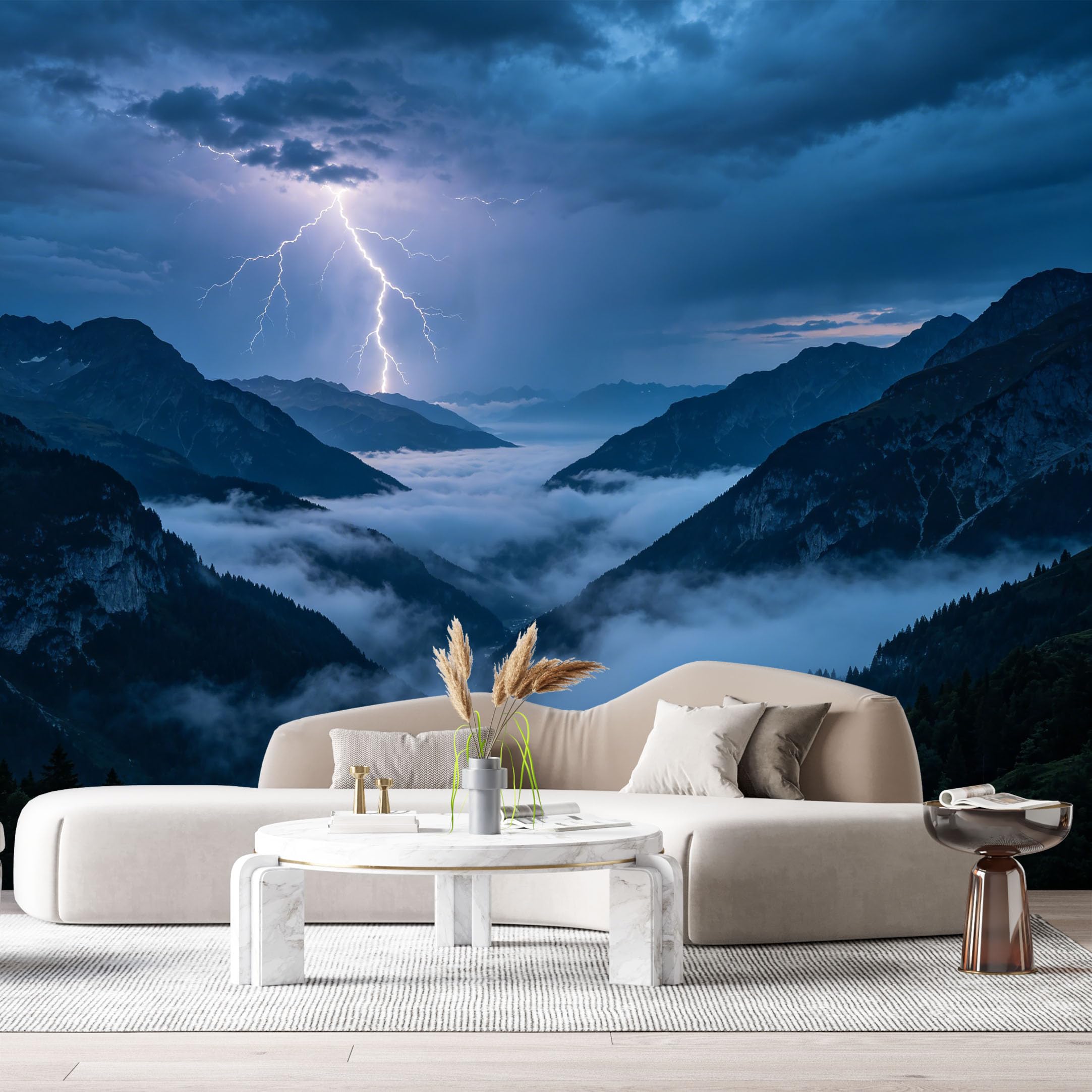 Custom Size Wall Murals Thunderstorm Mountain Landscape Modern Contemporary Night Sky Lightning Peak SelfAdhesive Wall Fabric Removable Large Wallpaper for Photo Living Room