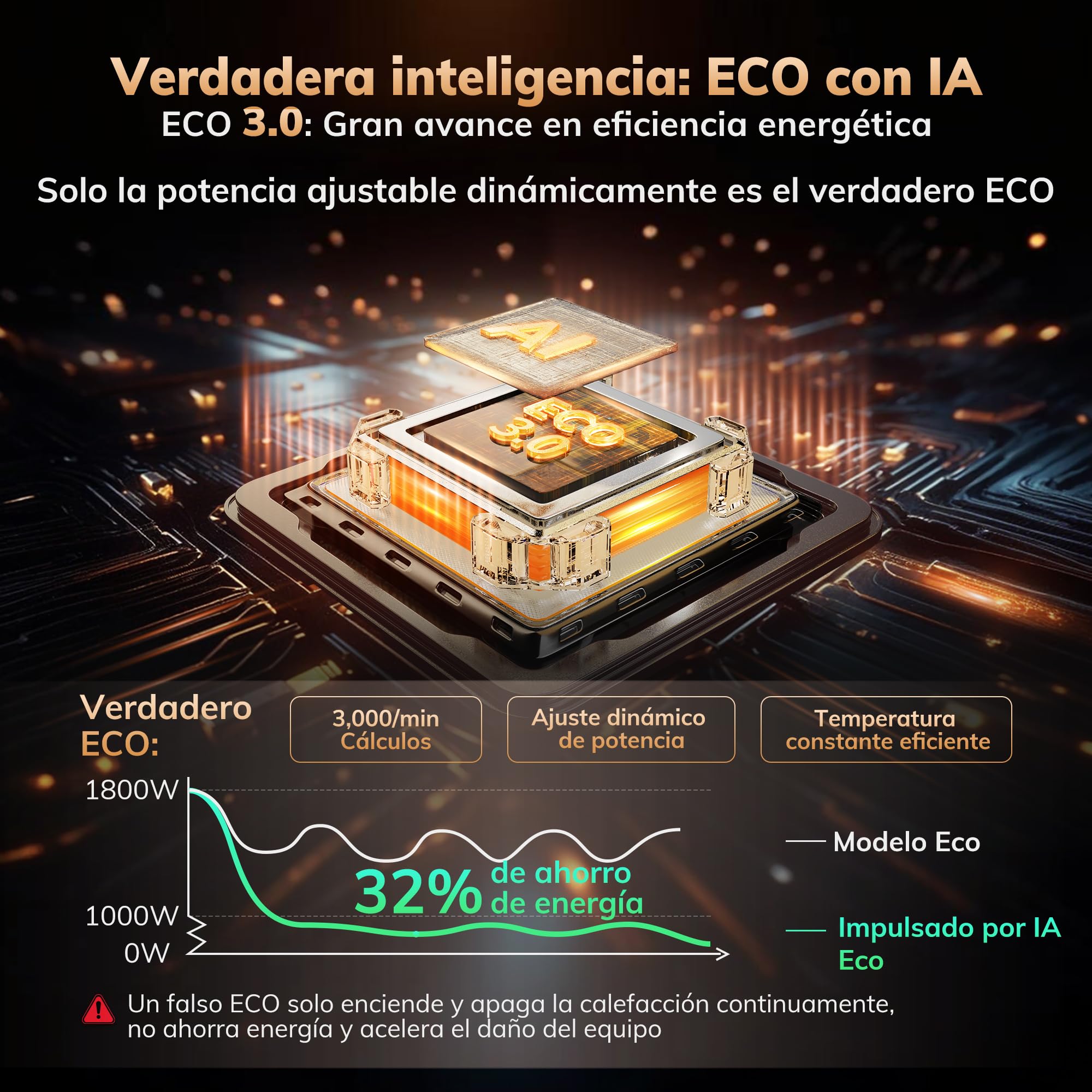 AEOCKY Calefactor de 3.ª generación con termostato IA, calefactor eléctrico PTC de 1800 W para interiores con control remoto, oscilación de 70°, dormitorio, habitación y hogar