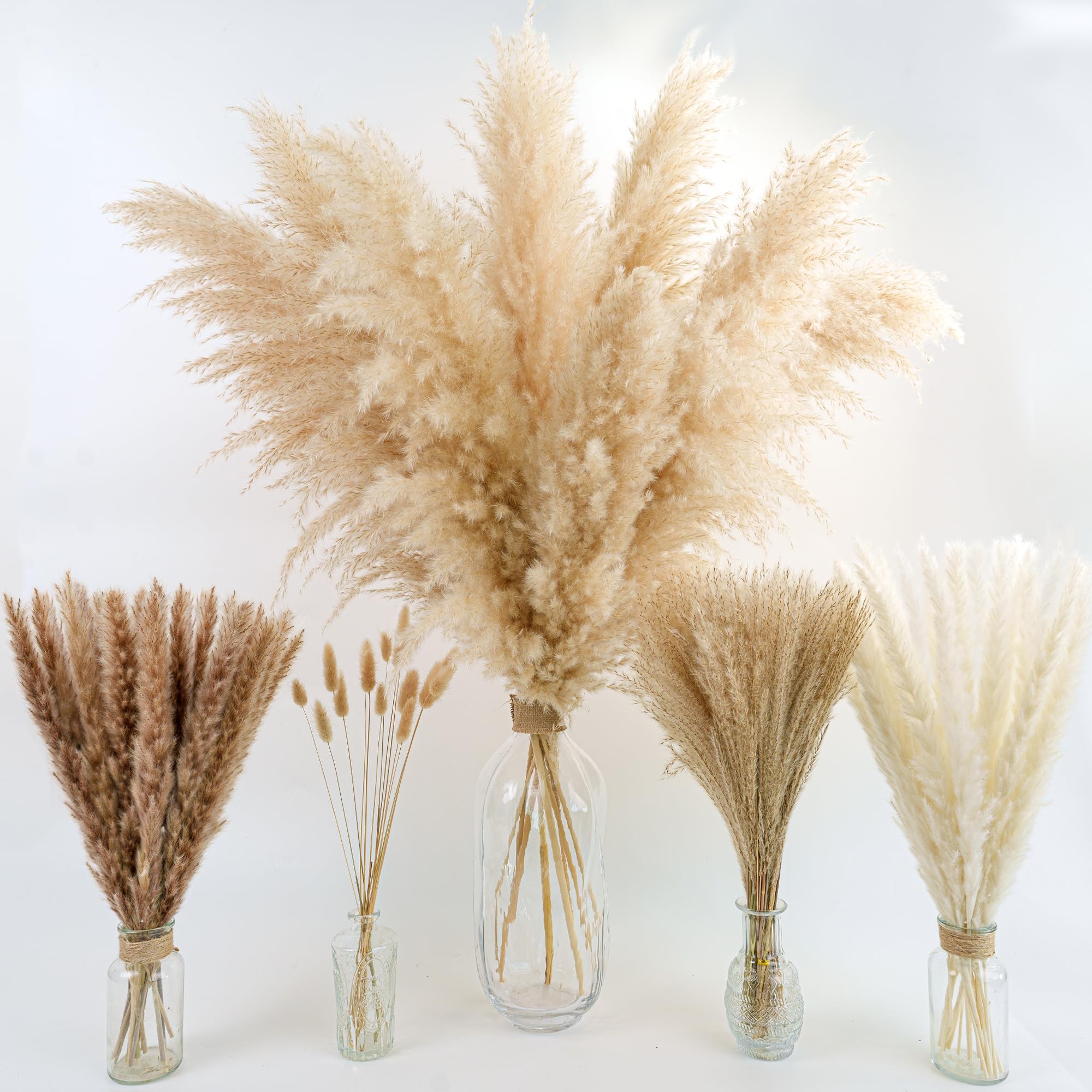 Grande herbe de la pampa décorative pour vase de sol – Grande herbe de la pampa décorative de qualité supérieure, tiges d'herbe de la pampa séchée, herbe de la pampa naturelle avec décoration beige et
