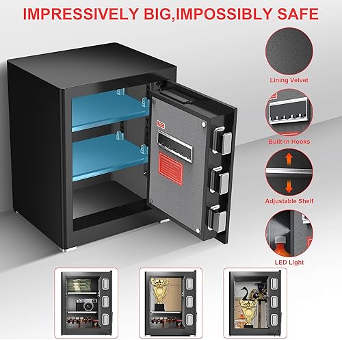 Miniatura 4 de Caja de seguridad, caja fuerte para el hogar con teclado electrónico, caja fuerte con estante extraíble para efectivo, joyas, documentos, seguridad