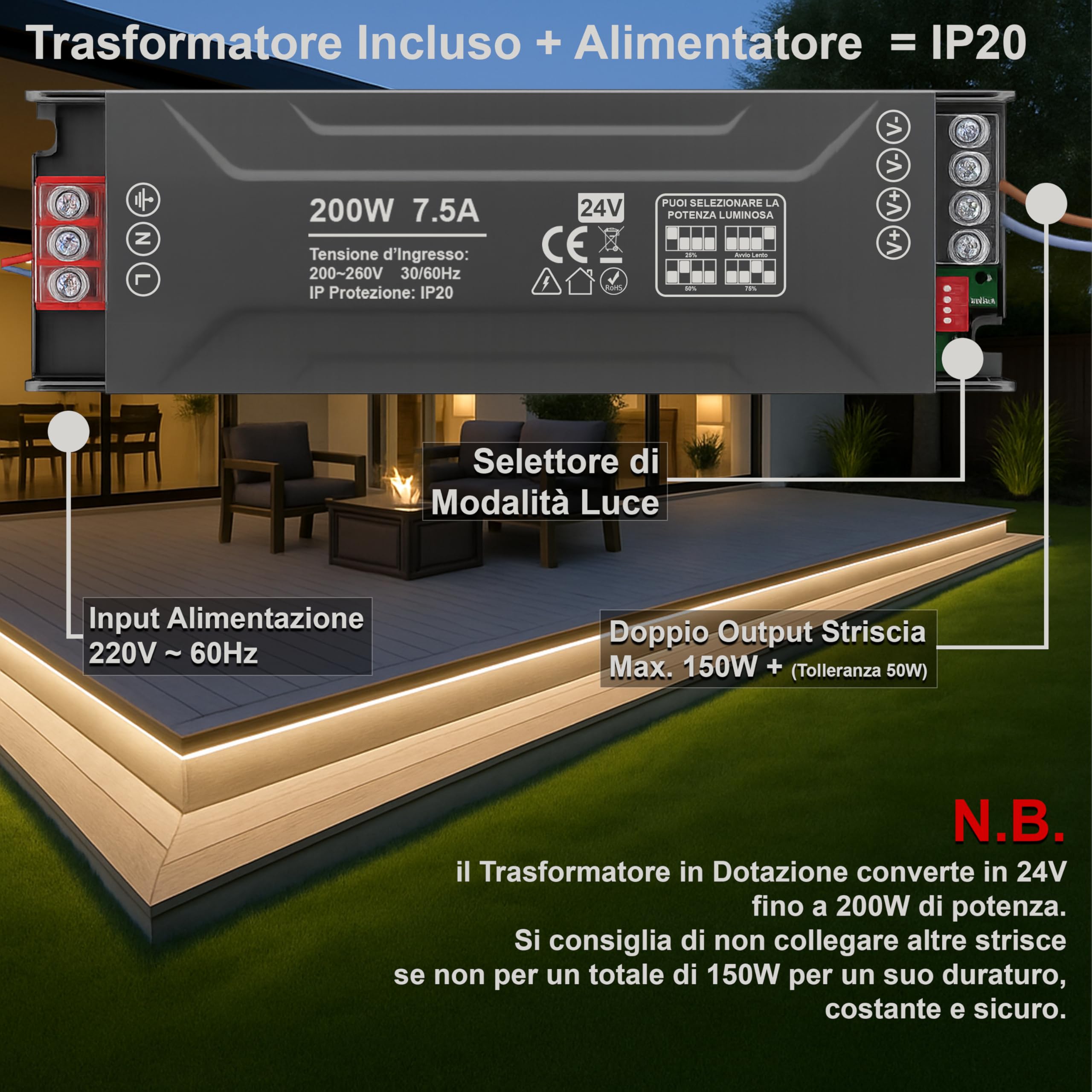 MAKA Striscia Led Cob Adesiva 10 metri, Striscia LED Esterno 24V Alta Luminosità, 280 Luci al Metro - Ip68 Impermeabile - 15W/m, Luci Led Camera da Letto (Con trasformatore, Luce naturale (4000K))