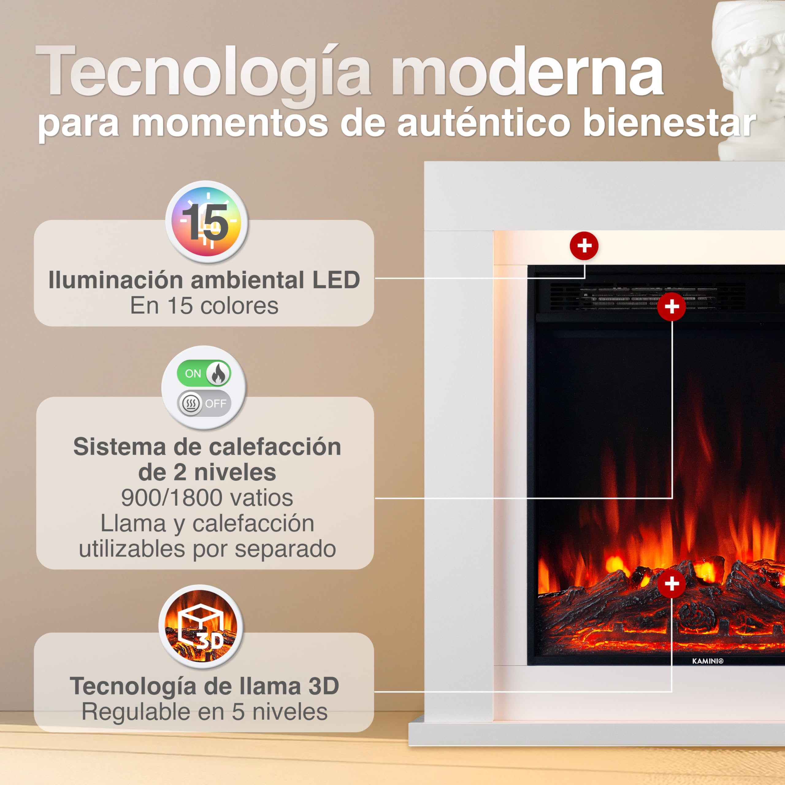 Ameriwood Home Mateo 30 Inch Electric Fireplace With Mantel, Replaceable Fireplace Insert Heater Freestanding Remote Control Timer Realistic Log And Flame Effect White - View #2