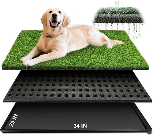Dog Grass Pad with Tray, 34''X23'' Large Artificial Turf Grass Potty, Reusable Puppy Pee Pads for Dogs, Portable Dog Litter Box for Indoor/Outdoor Potty Training Toilet