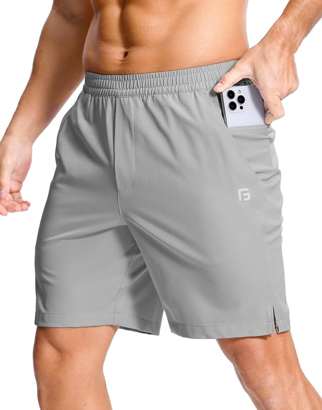 GGJ Mens Lightweight Athletic Shorts with 2 Zipper Pockets 7 5 9 Gym Workout Running Quick Dry Tennis
