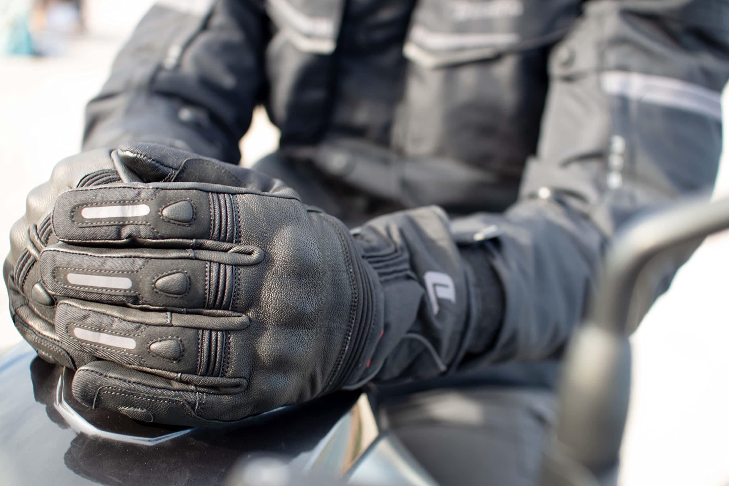Star Black | Męskie zimowe rękawiczki motocyklowe - Oddychające wodoodporne rękawiczki z podszewką i ochraniaczami na zimę - Akcesoria motocyklowe - Czarne rękawiczki motocyklowe - Rozmiary (S-XXL)