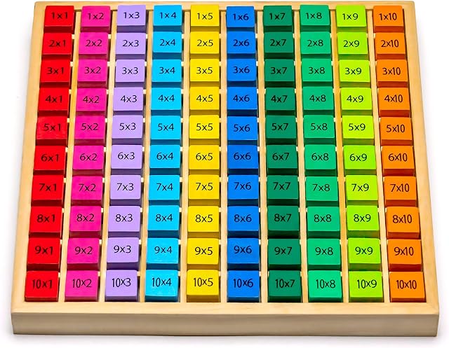Natureich Montessori maths 1x1 board for boys and girls, children from 3 years, educational stacking and calculating board, wooden toy for learning to count, numbers, motor skills, multiplication