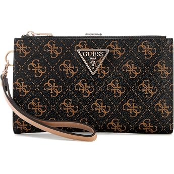 GUESS Ladies Laurel Ii Double Zip Wallet Organizer Purse Brown Logo