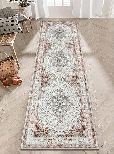 Miniatura 6 de Moespace Alfombra lavable de 2.5 x 8 pies, alfombra retro bohemia vintage de pelo bajo, alfombra de entrada para pasillo, alfombra oriental