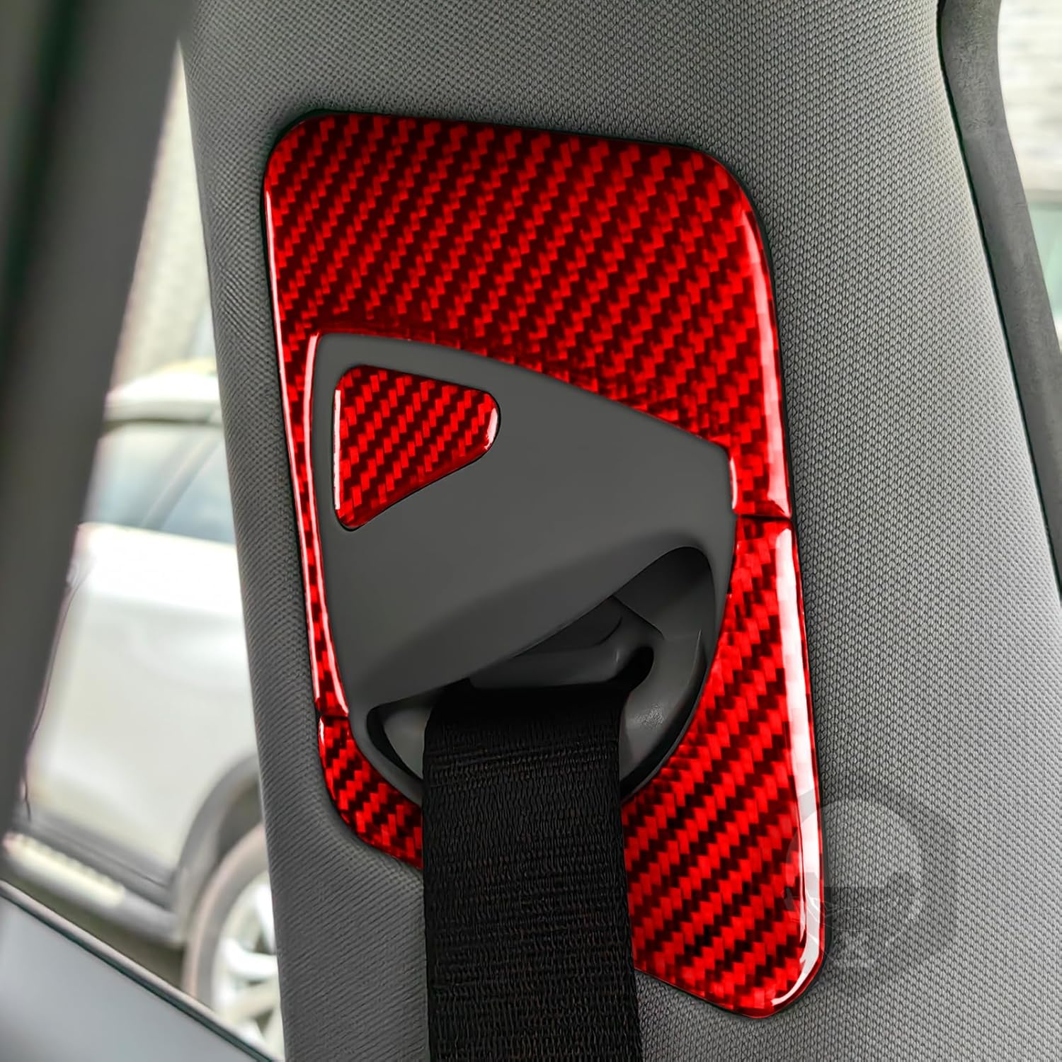 Generic Sporty Style Real Carbon Fiber Decals Compatible with Tesla Model 3 2023-2024 Car seat Belts Decoration Panel Auto Interior Accessories Sticker 6pcs Red, TAM32324