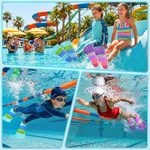 Miniatura 6 de Gintenco Aletas de natación para niños, aletas de entrenamiento de natación para natación, aletas de tamaño de viaje con bolsa de malla, aletas de