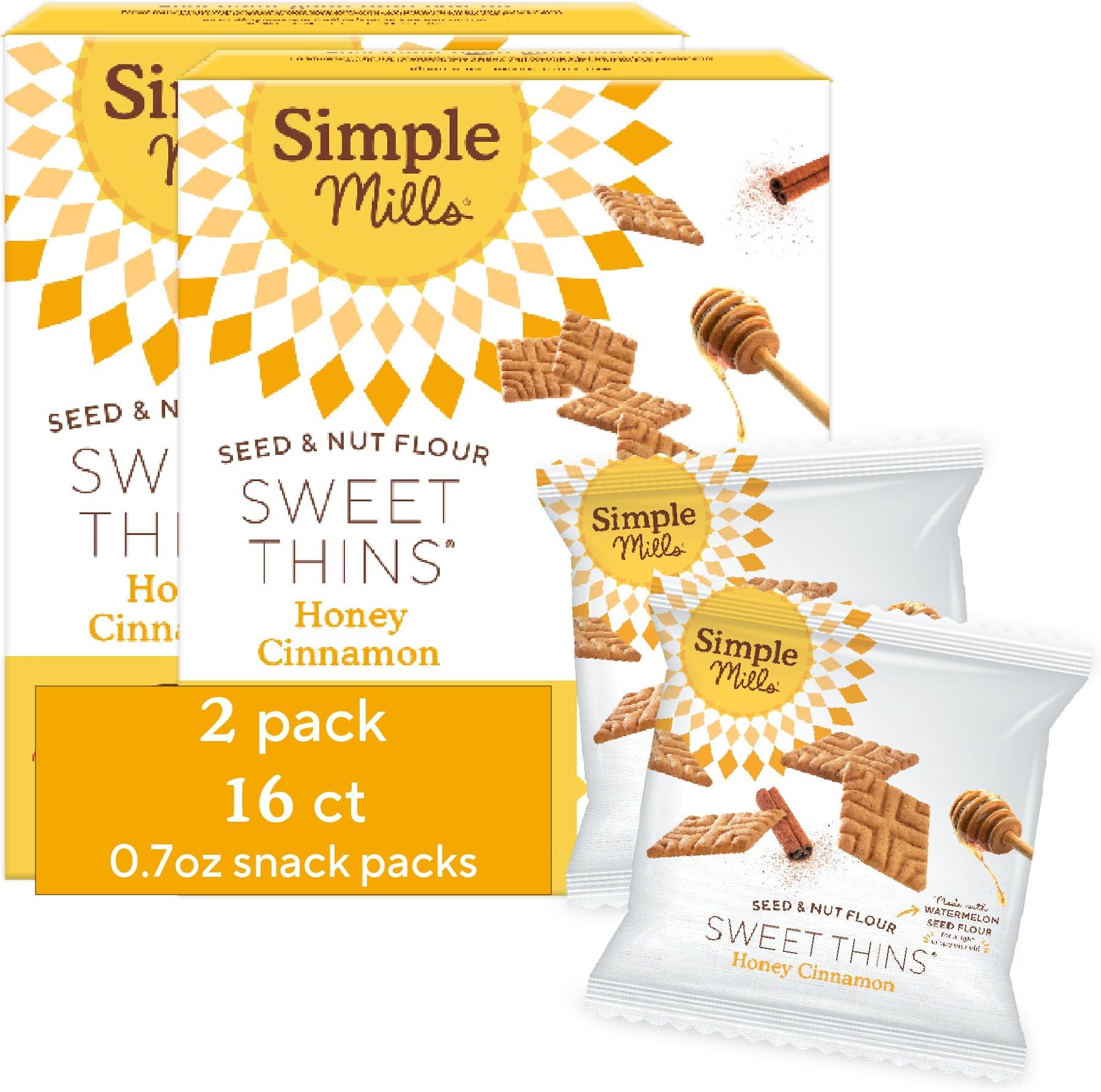 Snack Packs Honey Cinnamon Sweet Thins, Healthy Snacks for Kids, Individual Packs, Seed & Nut Flour, 8 Ct (Pack of 2)