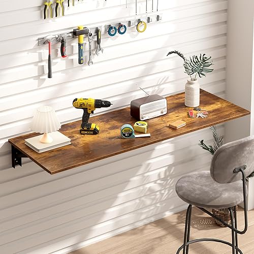 Miniatura 4 de Need Banco de trabajo plegable para montar en la pared, longitud de la mesa de 47.2 pulgadas de ancho, 20 pulgadas, complemento perfecto para garaje