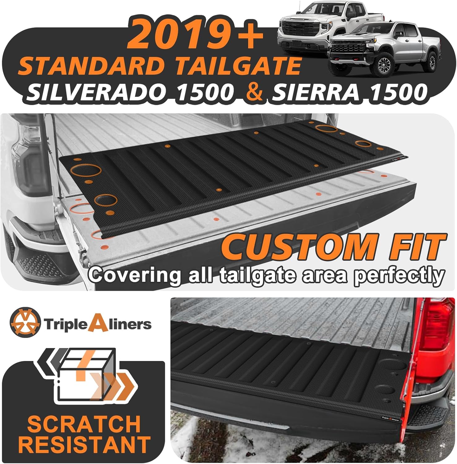 TripleAliners 2019-2026 Chevy Silverado & GMC Sierra 1500 Truck Bed (6.6FT Standard) & Tailgate Mat, TPE Heavy Duty All-Weather Protection, Flush Fit, Custom Tailgate Liner (Not for Multipro/Drop-in)