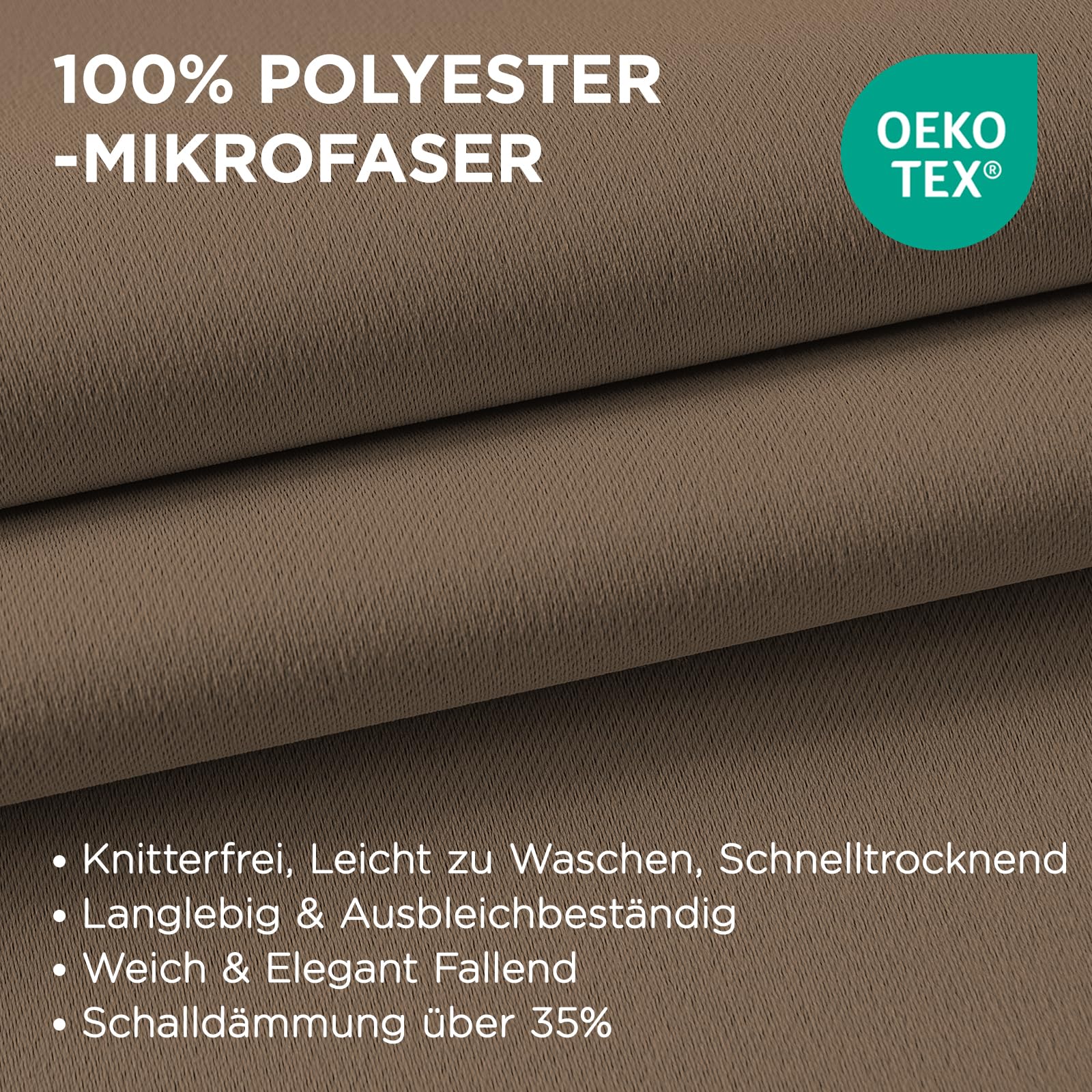 Joydeco Verdunkelungsvorhänge Cappuccino mit Ösen 2er Set H 137 x B 117 cm – Bild 3