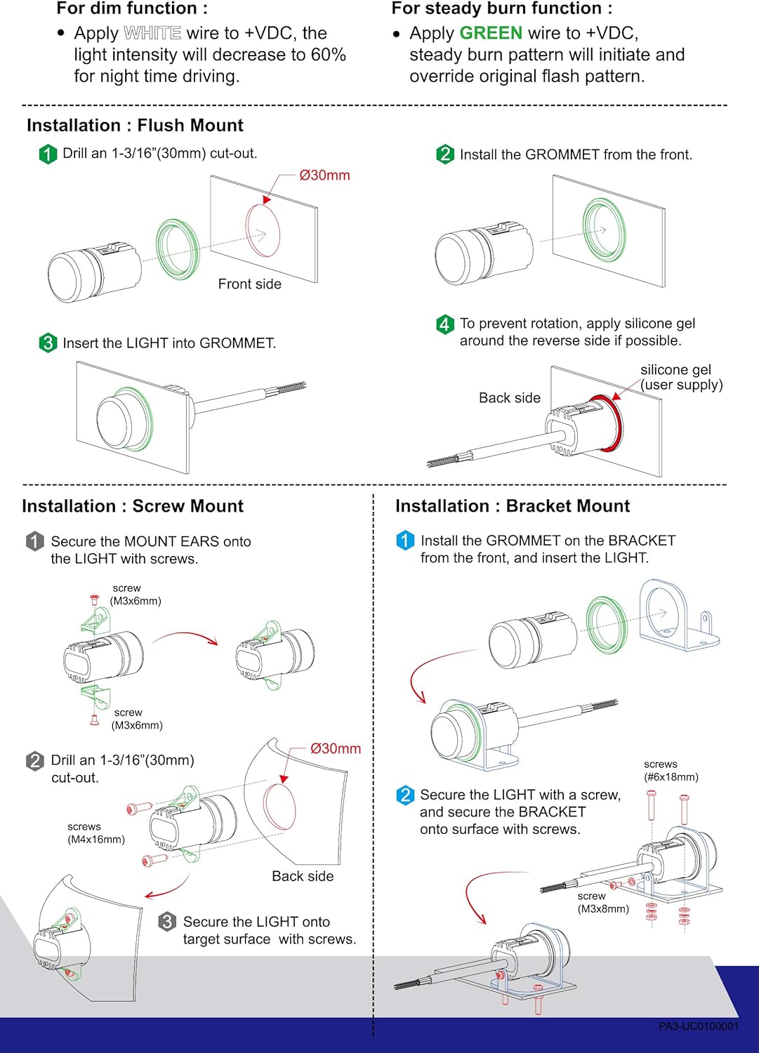 UC01 Hideaway Warning Emergency 360 Degrees Strobe Light Surface Mount [Daul Color] [IP68] for Police and Tow Truck Construction Vehicle Red White