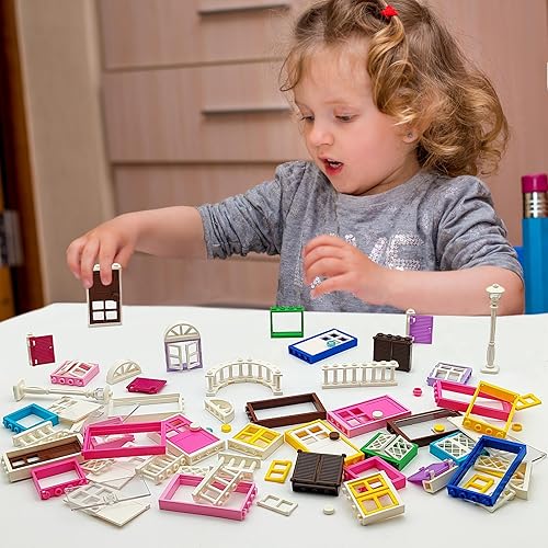 Miniatura 5 de Juego de 110 piezas, puertas, ventanas, cercas y luz para MOC, juego de juguetes creativos para decoración de casa de calle, compatible con