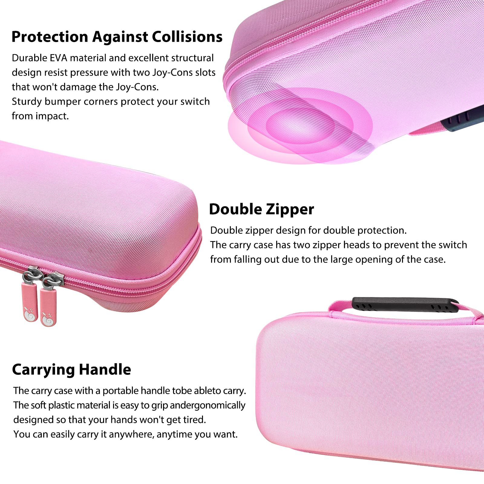 Hermitshell Hard Travel Case für Nintendo Switch 2 Controller (Nur Fall) (Größe: Klein/Groß) (rosa, Groß)