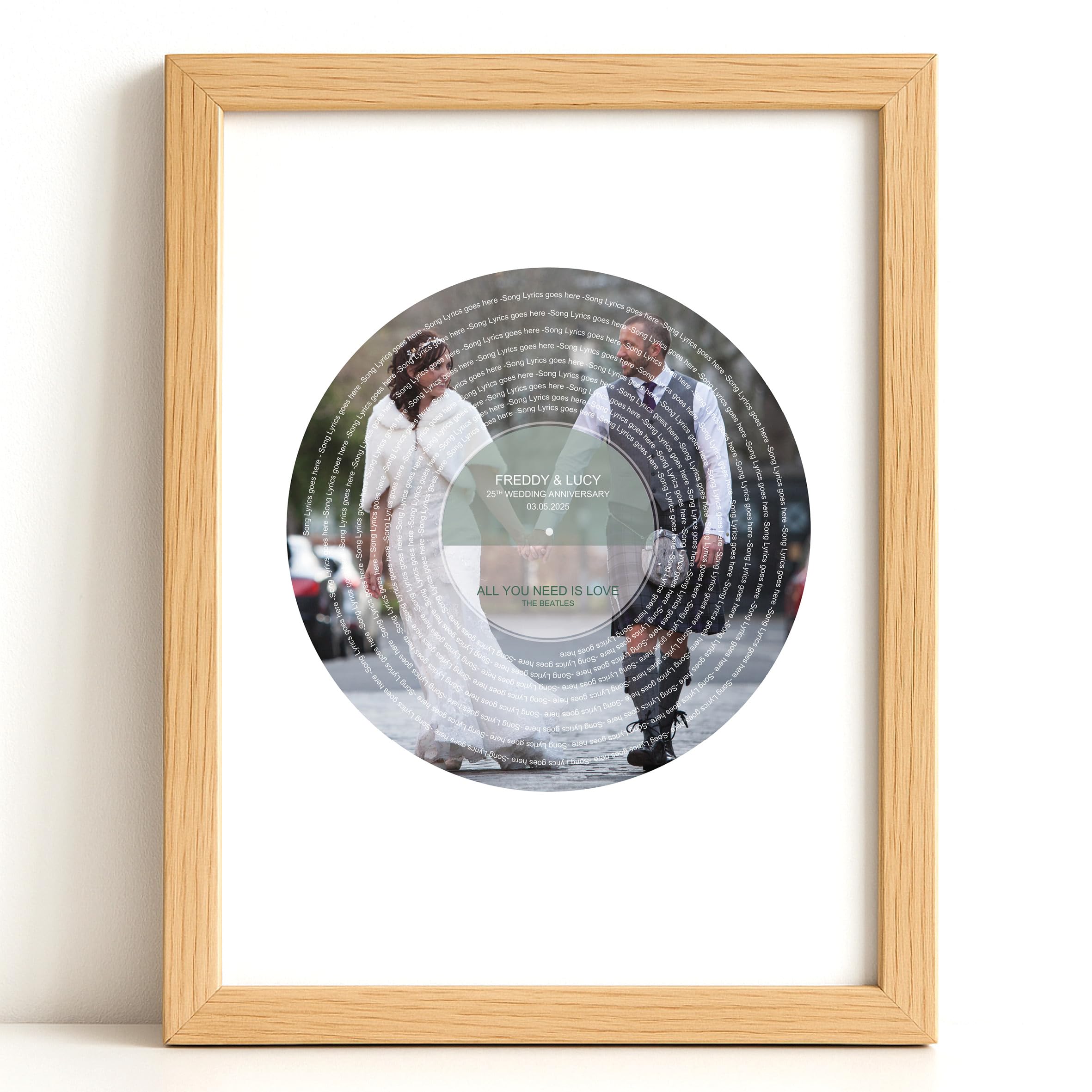 Made by Mika Ltd Personalised Record-Style Wedding Print with Photo & Song Lyrics – Custom Anniversary, Engagement or Couple Gift – Unique Framed Artwork for Him & Her (Photo record portrait)