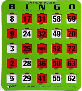 Regal Bingo - Shutter Slide Bingo Cards Only - 8” x 9” - 5-Ply Green Cardstock - Easy to Read - No Duplicates - Red Sliding Windows - Perfect for Large Groups, Bulk Purchasing