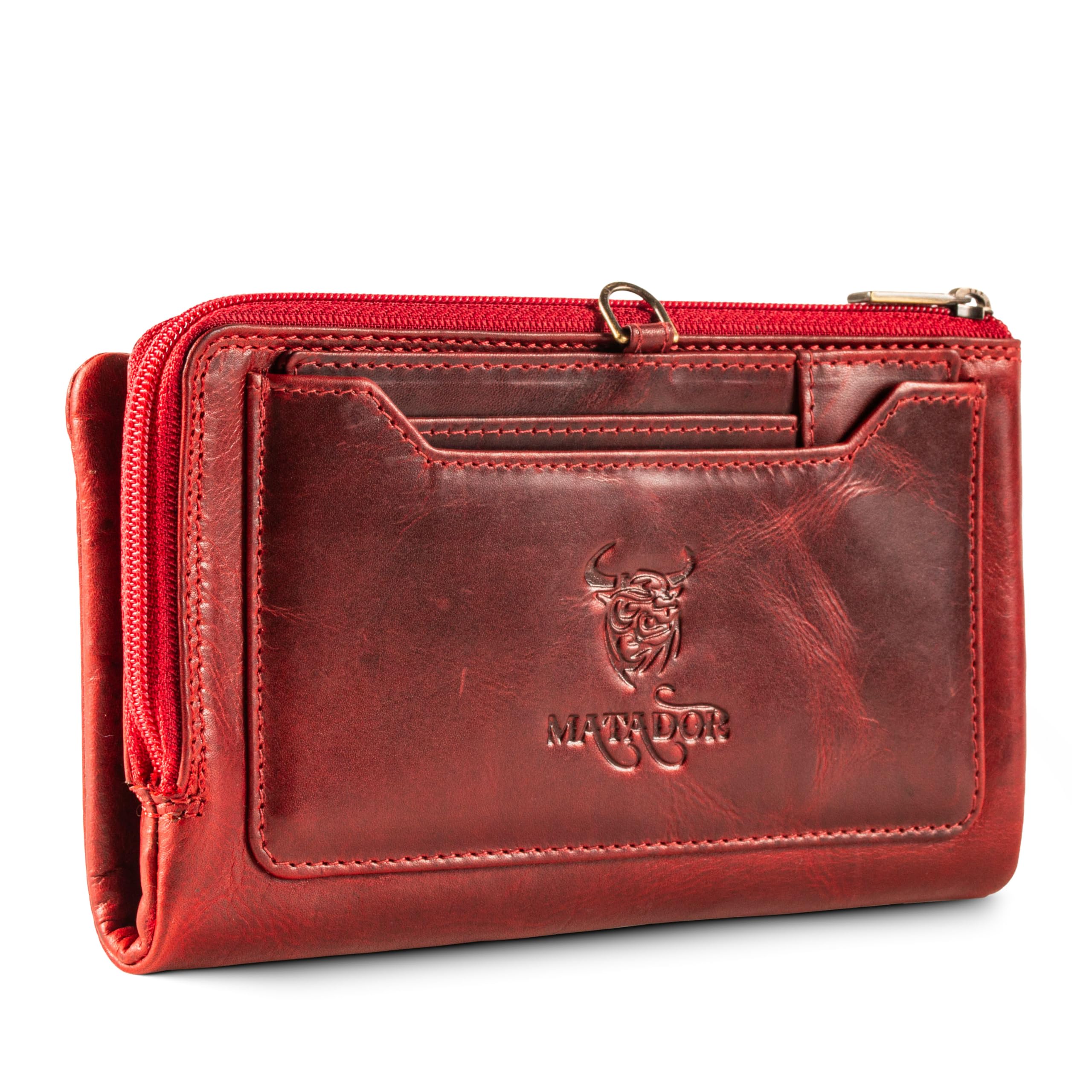 MATADOR Puebla Portafoglio in pelle da donna di medie dimensioni con elegante confezione regalo | Portafoglio RFID in formato verticale | Portafoglio, Colore: rosso, 16.5 x 9.5 x 2 cm, Classico
