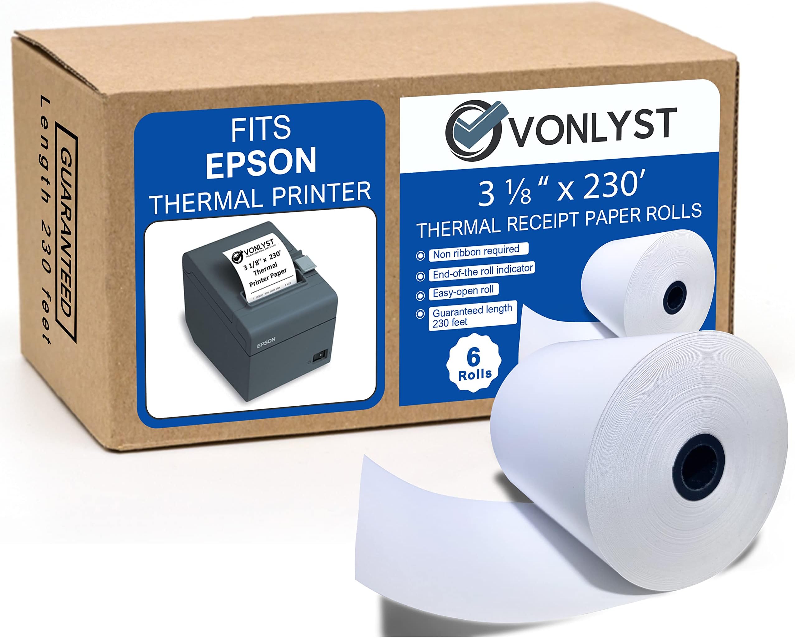 3 1/8 x 230 Thermal Paper Receipt Roll for Epson Printer (Pack 06 rolls)
