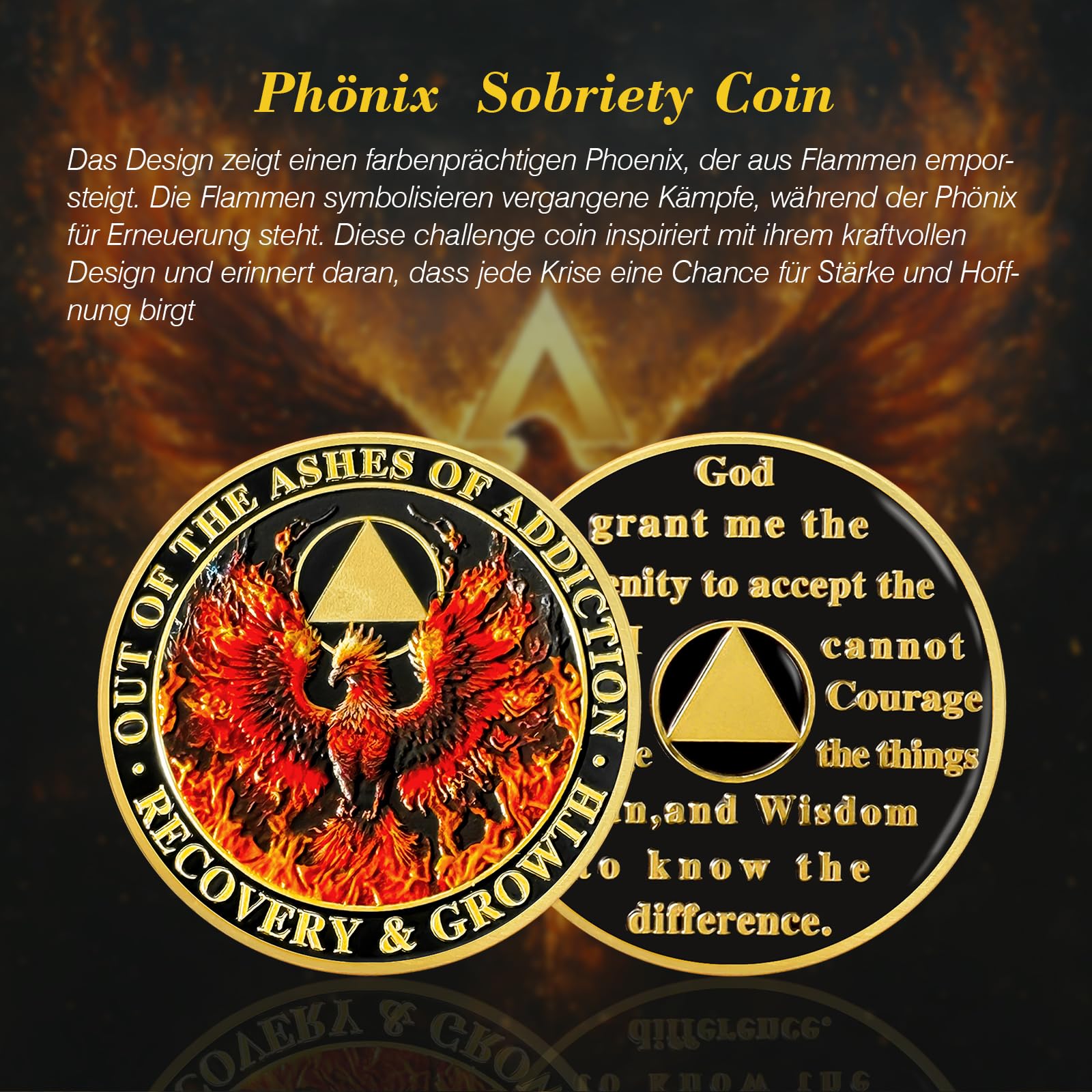 Phoenix in Fire Sobriété Pièce de monnaie Flamme Sobriété Puce AA Pièce AA et Médaillon Recovery Chip Sobriété Timbre Sobriété Cadeaux pour Hommes Femmes Alcooliques Cadeau Anonyme
