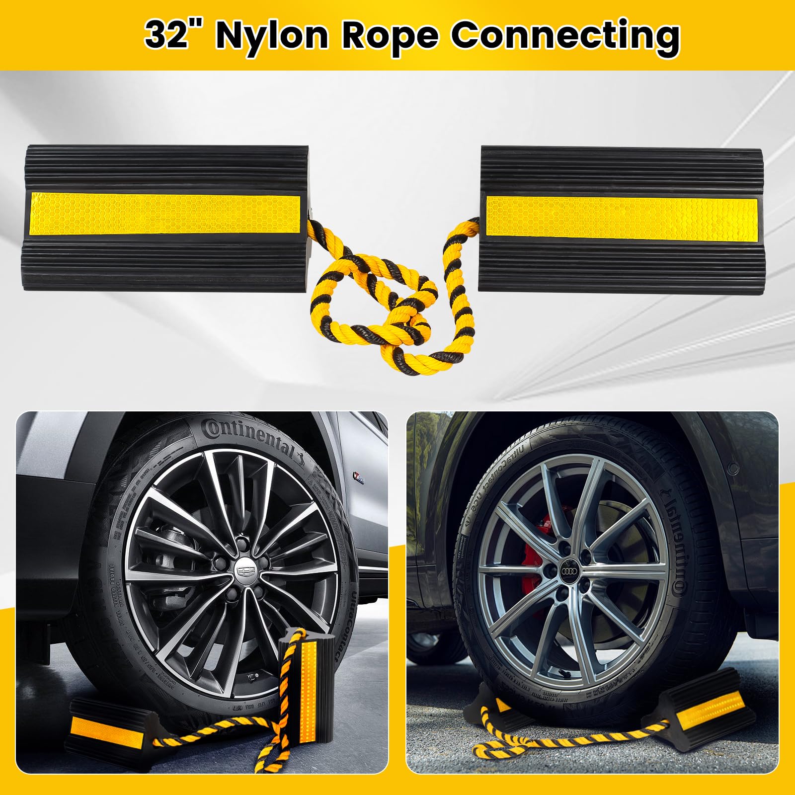 Chocks With Rope Trailer Jack Heavy Duty Rubber Tire Chocks With Nylon Rope Reflective ...
