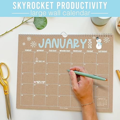 Miniatura 6 de Doodle - Calendario de pared grande 2024-2025, calendario de pared de 18 meses 2024-2025, calendario mensual de pared 2024 grande, calendario de