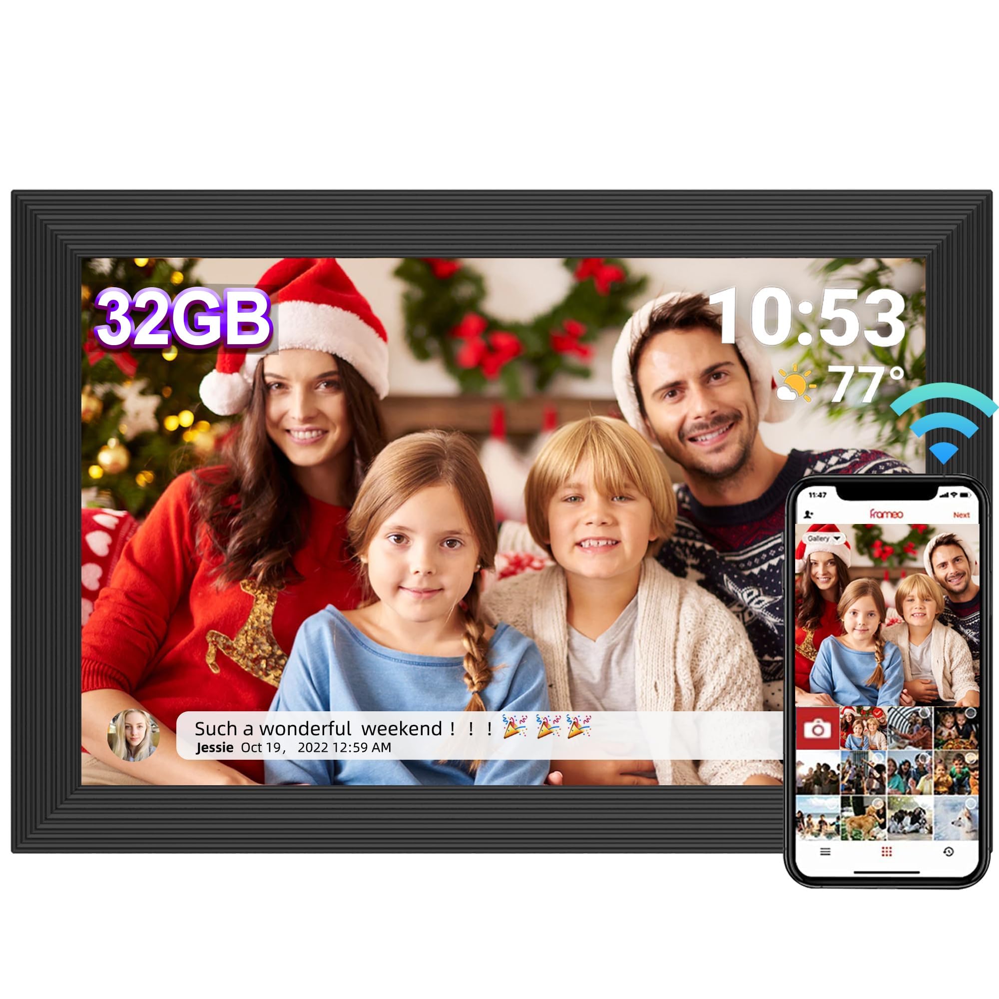 32GB Frameo Digital Picture Frame, 10.1 Inch Smart WiFi Digital Photo Frame, 1280x800 IPS LCD Touch Screen, Auto-Rotate, Share Photo or Video Instantly via Frameo App from Anywhere