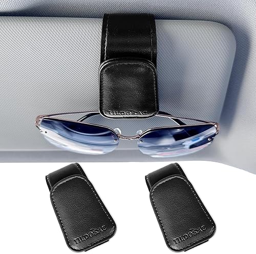 Miniatura 8 de Soporte para lentes de sol para visera de automóvil, soporte magnético de cuero para lentes de sol para automóvil con clip, color azul