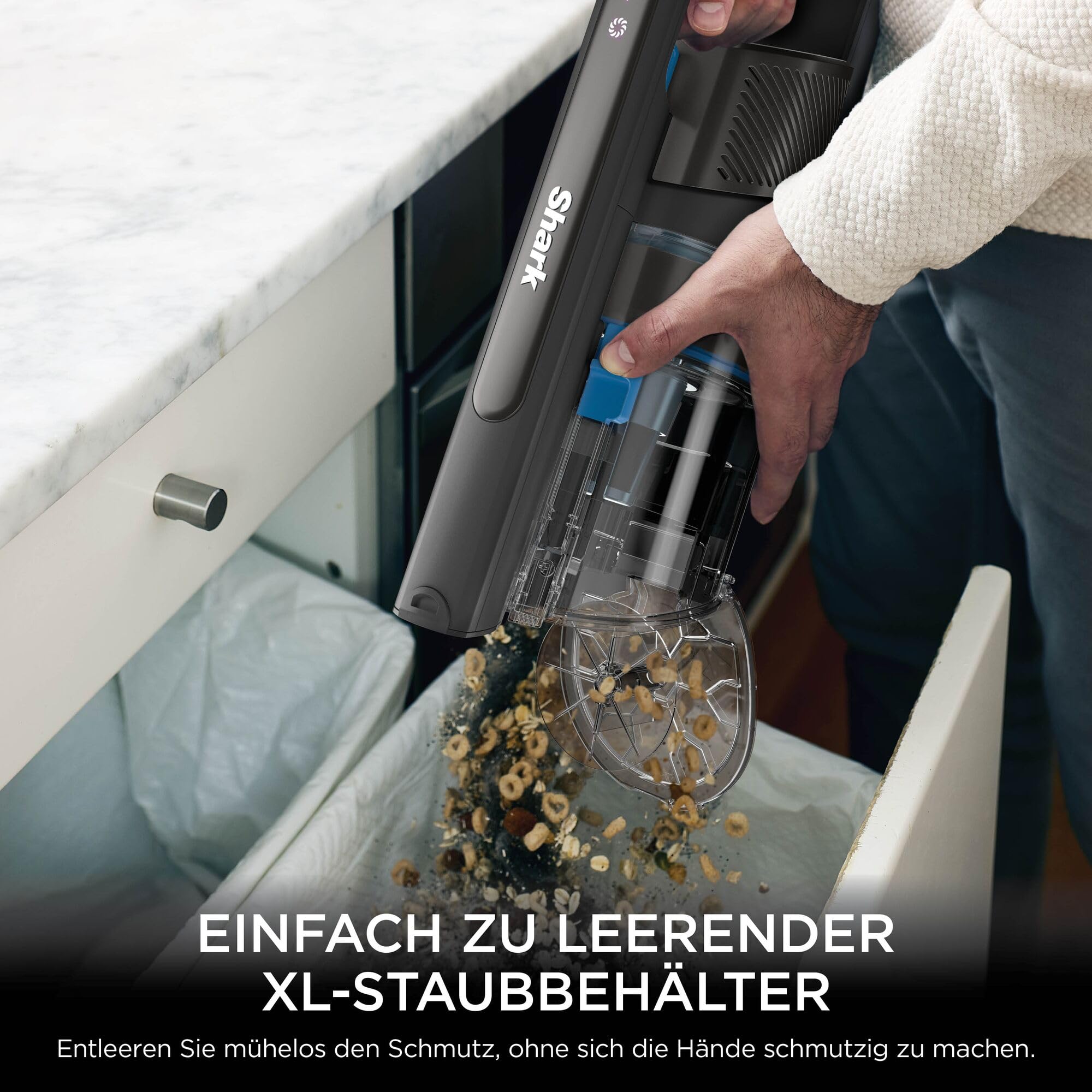 Shark PowerPro Akku-Staubsauger freistehend, bis 50 Min. Laufzeit, kabellos, beutellos, für Tierhaare, Allergiker, Teppich und Hartböden, mit LED-Licht und Knickgelenk-Rohr, IZ370EU