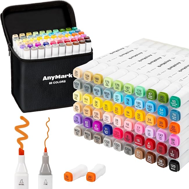 60 Rotuladores Colores AnyMark Doble Punta