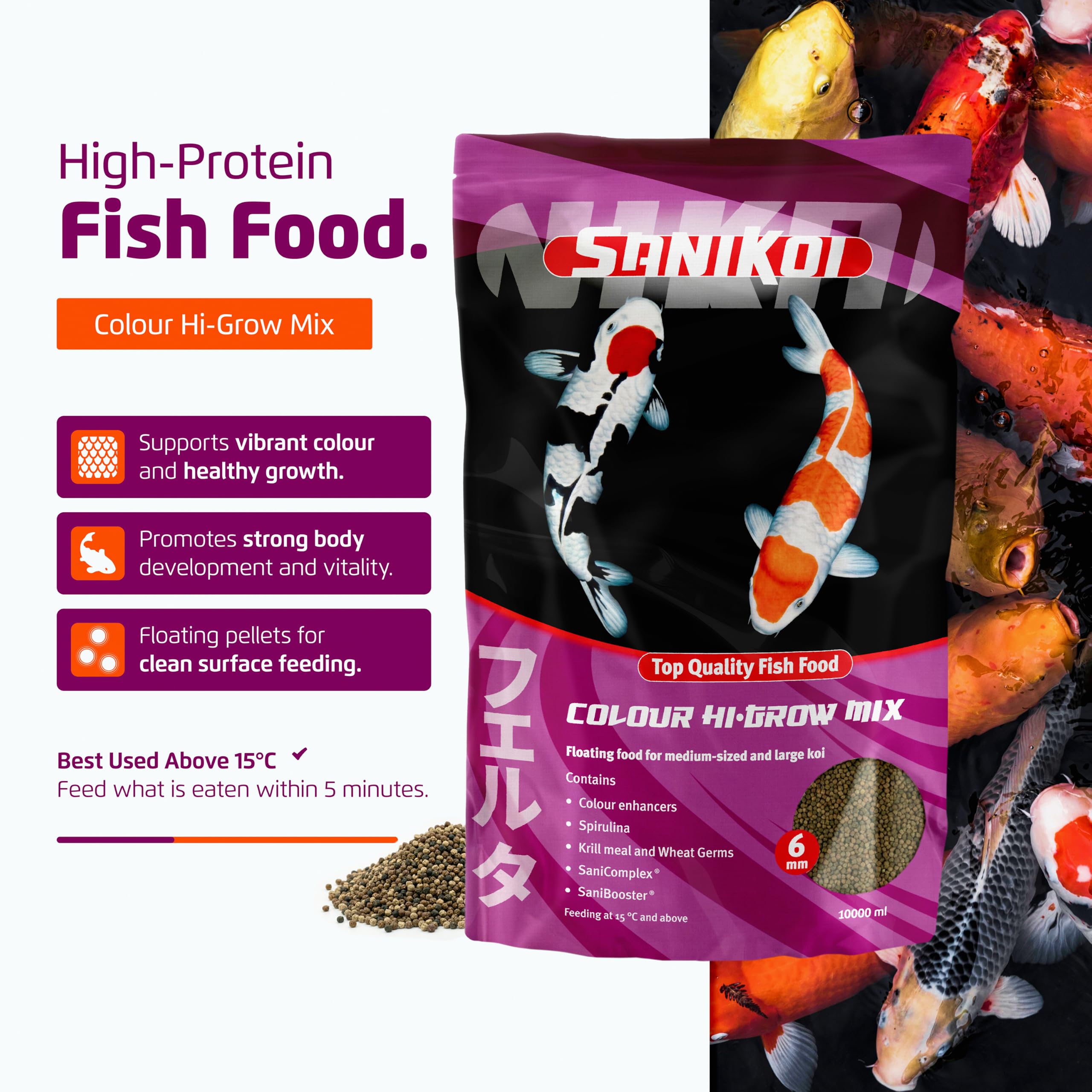 Comida Flotante Sanikoi Colour Hi-Grow para Peces de Estanque, 4700 g