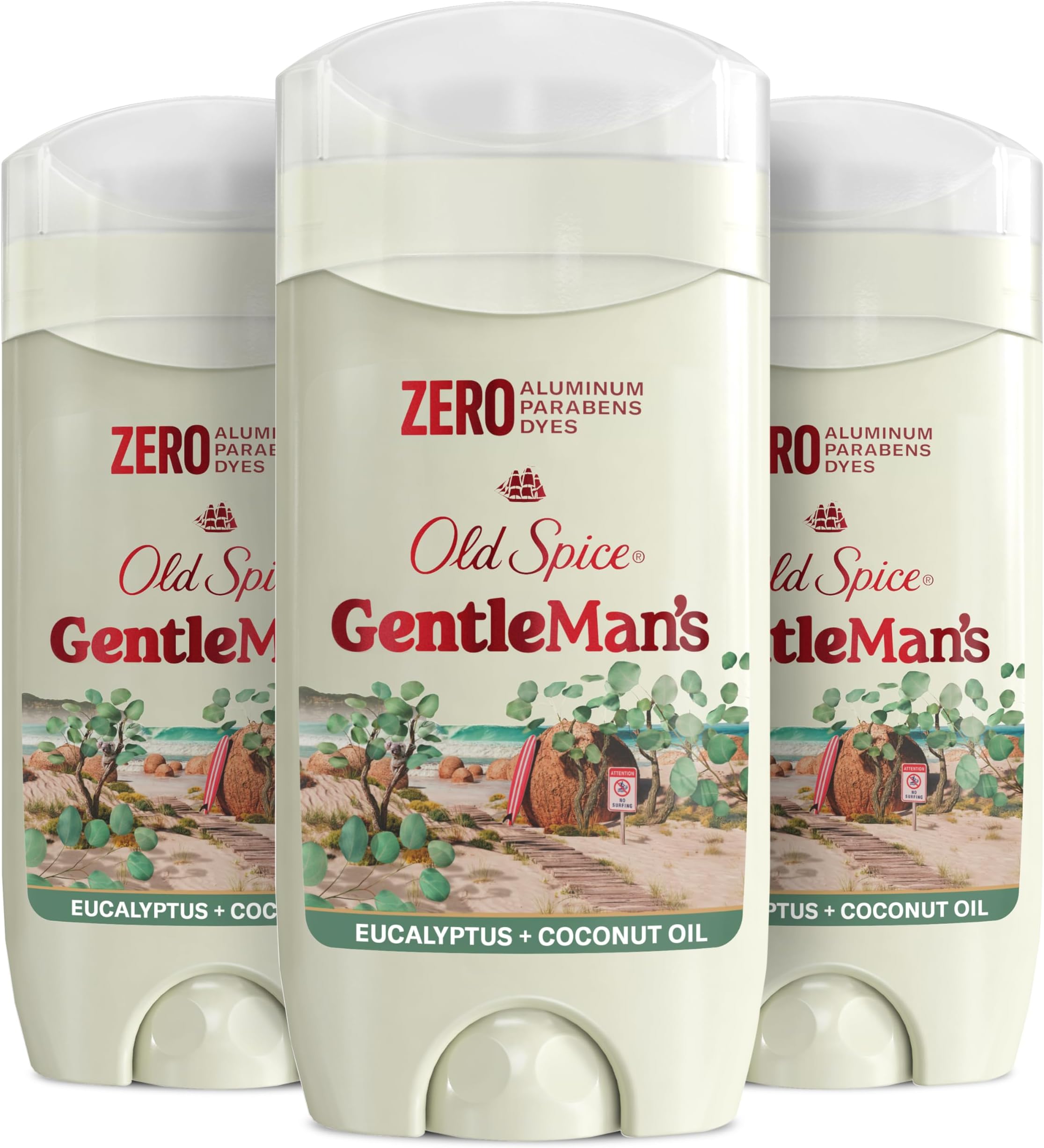 GentleMan's Aluminum Free Dry Feel Deodorant for Men, 24/7 Lasting Freshness, Gentle on Skin with Skin Conditioners, Eucalyptus + Coconut Oil Scent, 3.0 oz (Pack of 3)