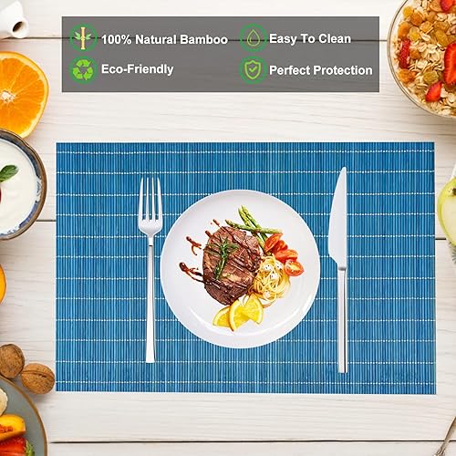 Miniatura 3 de ANDSTAR Juego de 8 manteles individuales de bambú naturales antideslizantes de bambú lavables resistentes al calor para comedor y cocina (azul)