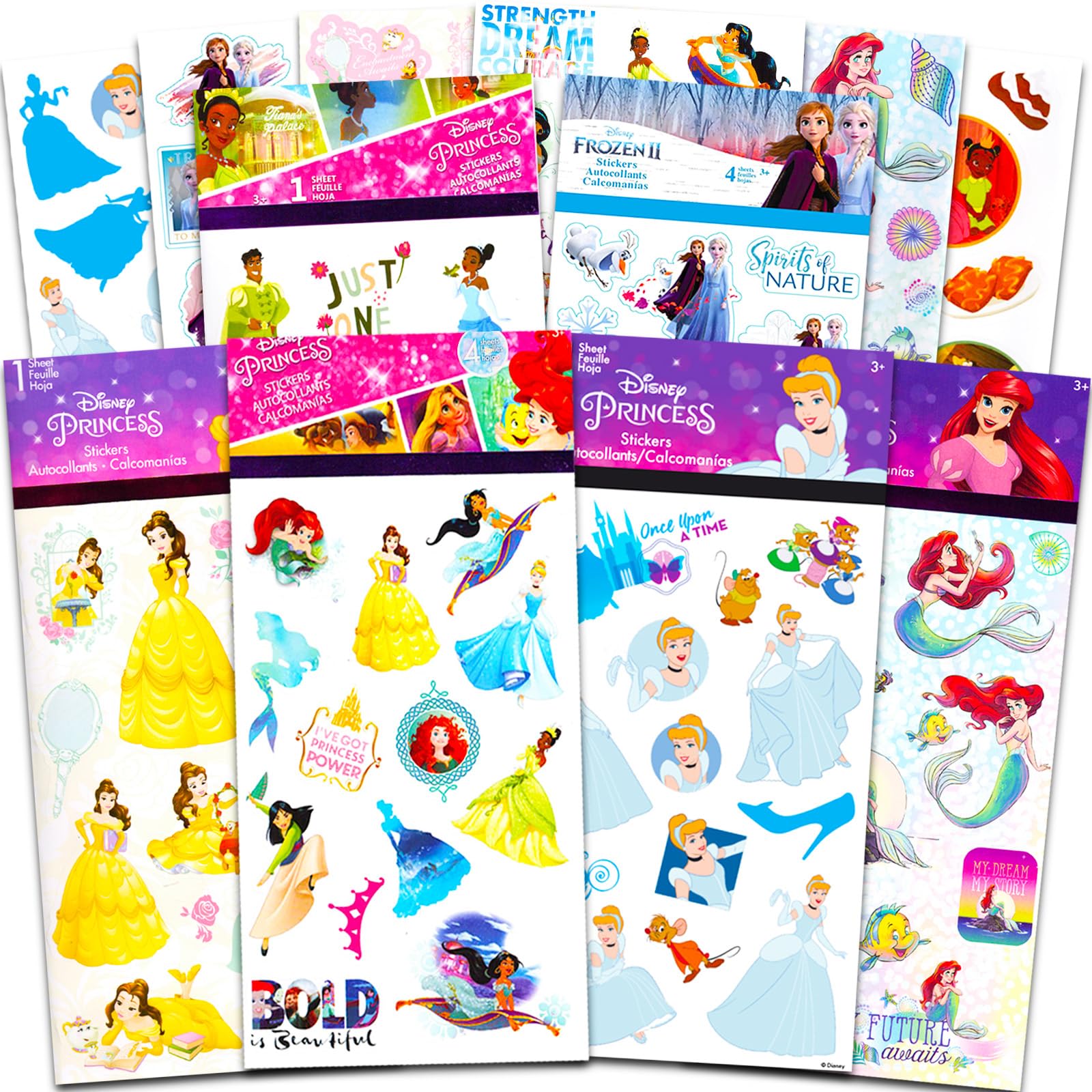 Disney Juego de calcomanías de princesa Ultimate – Paquete con más de 200 calcomanías de princesa Disney con Frozen, Cenicienta, Ariel y más | Recuerdos de fiesta de princesa Disney para niñas