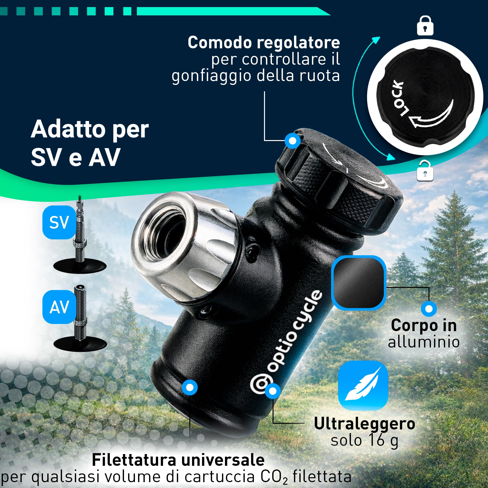 Pompa CO2 Bici – Gonfiatore CO2 per Bicicletta con Valvola di Controllo | Pompa Gonfiaggio Bici Compatibile Presta e Schrader | Regolatore CO2 Bicicletta | Rubinetto Bomboletta CO2 - 5
