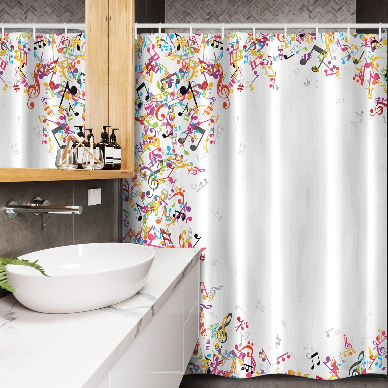 Ambesonne Music Stall Shower Curtain, Colorful Musical Notes Frame Festival Singing Enjoyment Fashion Themed Print, Fabric Bathroom Decor Set with Hooks, 54" W x 78" L, Burgundy White Coral